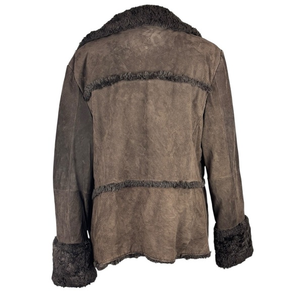 STEVE MADDEN Y2K CHOCOLATE BROWN SUEDE FAUX SHEARLING BUCKLE BUTTON FRONT JACKET - Picture 6 of 16